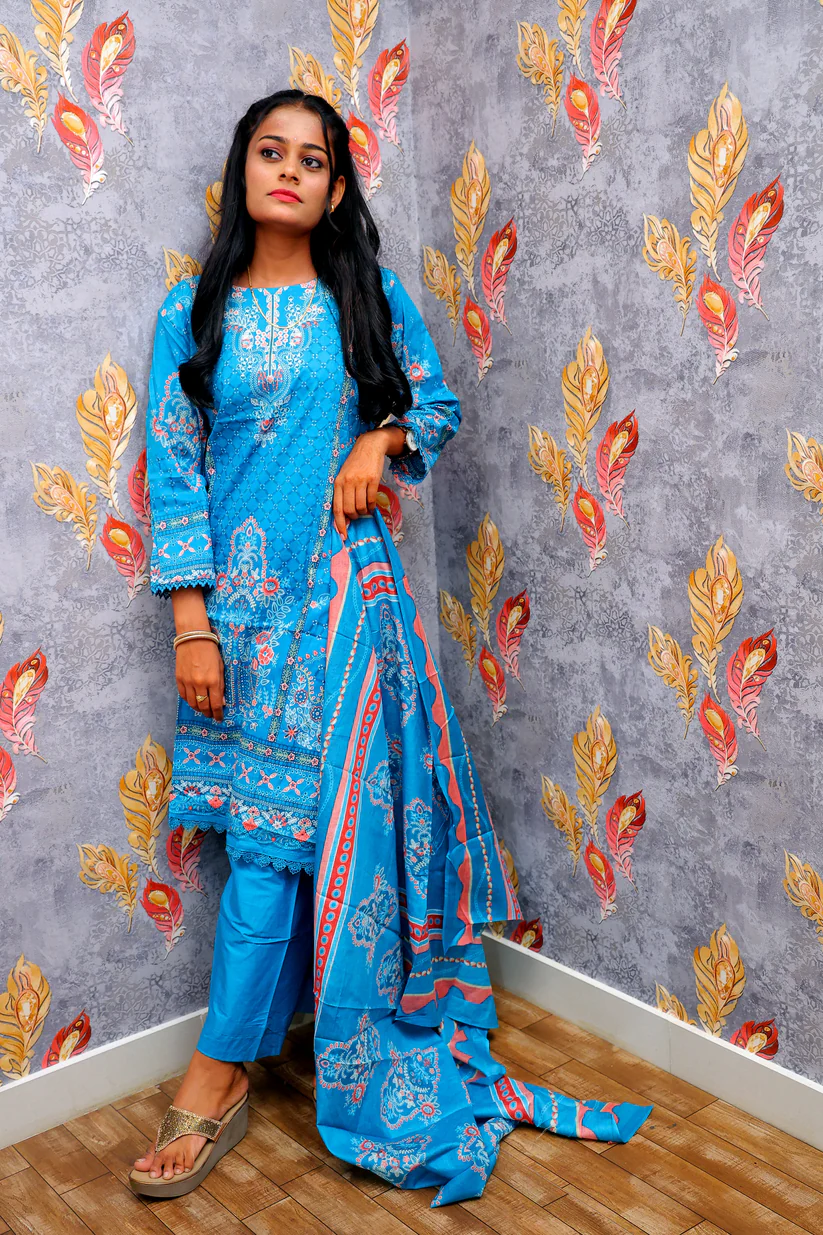 Blue Kurti With Floral Design For Women & Girls - Image 2